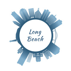 Long Beach skyline with colorful buildings. Circular style. Stock vector illustration
