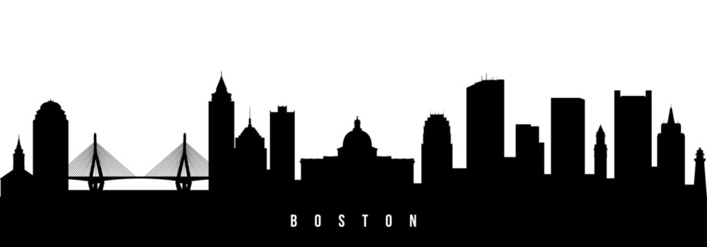 Vector silhouette illustration of Boston City urban skyline. Modern minimalist cityscape graphic, perfect for travel, banners or backgrounds.