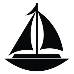 Simple dark blue sailboat silhouette with sails full of wind isolated on white background