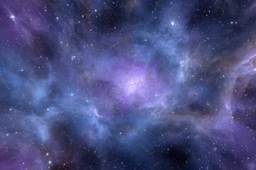 Fototapeta premium Vast cosmic nebula swirls with distant stars and glowing purple hues