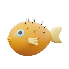 yellow Puffer Fish 3D Icon Illustration