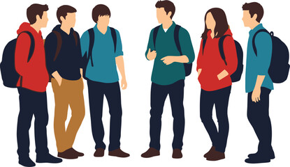 Stock vector illustration of group of students with backpacks talking vector