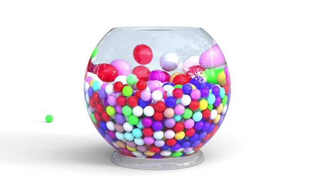 bubble gum ball falling into glass jar
