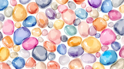 Watercolor color pebbles on white background