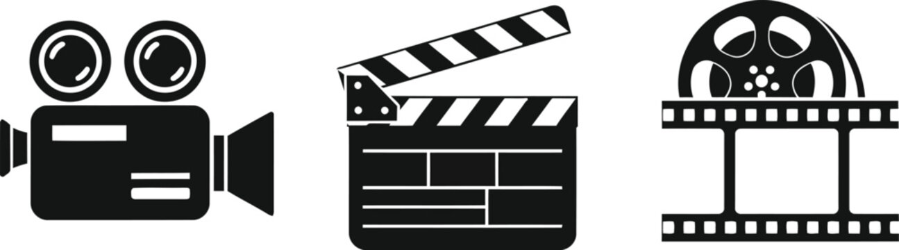 Vintage camera clapperboard film reel icons video