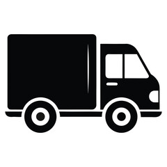 Black silhouette of a delivery truck isolated on white background