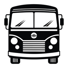 Classic front view of a black bus isolated on white background