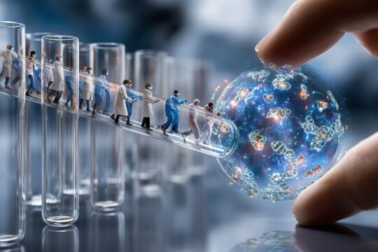 Scientists collaborate in laboratory to discover breakthroughs in viral research with test tubes