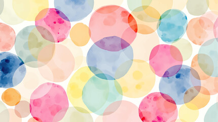 Simple watercolor geometric background. Colorful circles seamless pattern. Hand painted abstract illustration