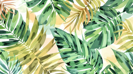 Watercolor pattern palm leaves on white background
