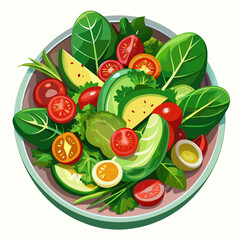 Fresh Avocado and Tomato Salad with Spinach and Herbs in a Bowl