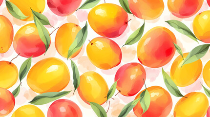 Watercolor background pattern mango on white background
