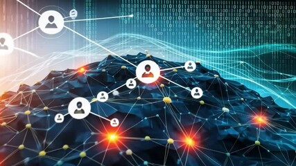 Abstract digital data network with binary code overlay, technology concept. - Powered by Adobe