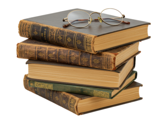 Isolated Stack of Antique Books with Eyeglasses