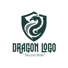 Mighty Green Dragon Logo with Gray Shield for Powerful Branding and Strong Identity
