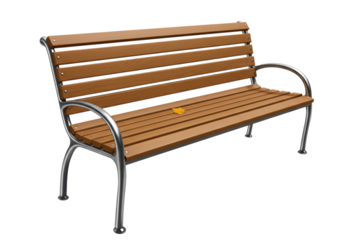 Isolated Wooden Park Bench with Metal Legs Autumn
