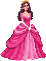 Fototapeta premium Princess In A Pink Dress Character Pixel Art