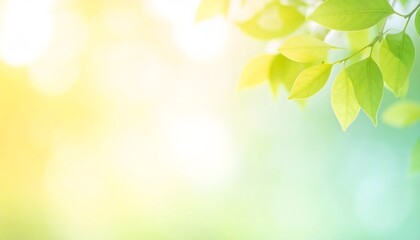 Soft Focus Green Leaves Against a Dreamy Yellow and Blue Gradient Background