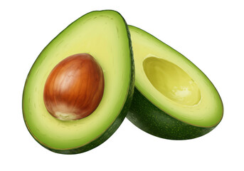 Fresh ripe avocado halves with seed isolated on transparent background