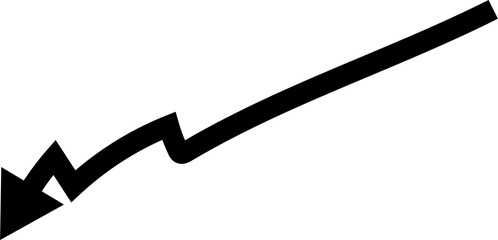Black arrow pointing downwards with a jagged line indicating a sharp decline