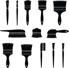 Comprehensive Brush Silhouettes Collection: Essential Tools for Painting, Cleaning, Grooming & More - Vector Icon Set.