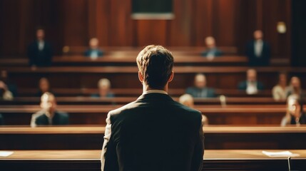 Expert Witness Testifying in Courtroom Before Attentive Jury Members