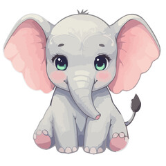 Fototapeta premium Cute cartoon elephant character sitting with big ears and smile 