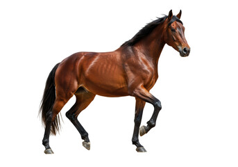 Obraz premium Isolated Elegant Brown Horse Trotting with Flowing Mane