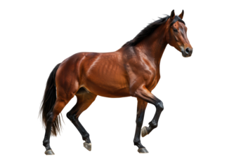 Isolated Elegant Brown Horse Trotting with Flowing Mane