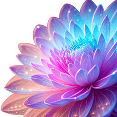 Obraz premium Close up of a vibrant glowing lotus flower with pink and blue petals isolated on transparent background