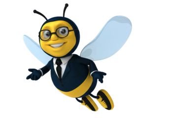 Isolated Cartoon Bee in Business Suit Flying with Purpose