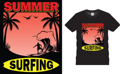 Summer surfing, summer t shirt design template,