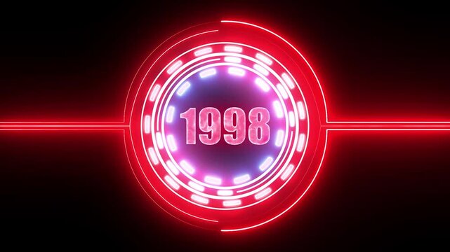 1998 text with screen effects of technological failures. Concept of counting years. Past year technology concept