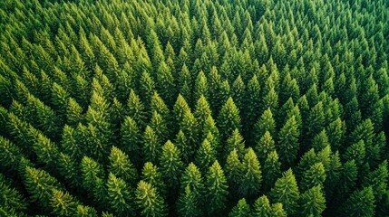 A dense forest of tall, green trees with a mix of evergreen and deciduous species, under a clear blue sky with scattered clouds.