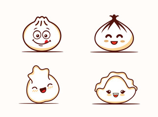 happy face expression cute dumpling momo icon illustration logo template emoji set vector