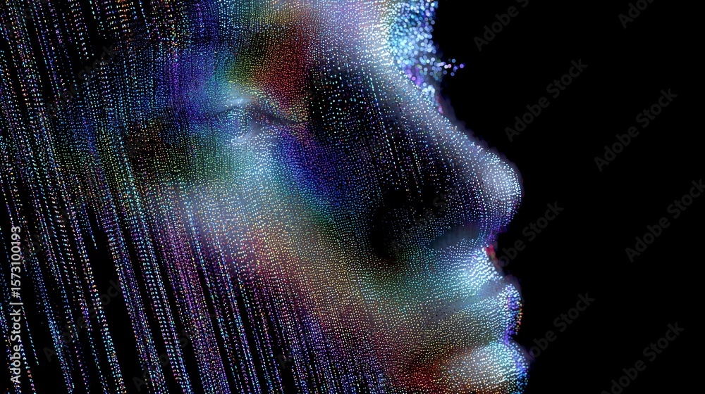 Fototapete colorful abstract representation of a face with vibrant patterns and lights in a digital art creatio