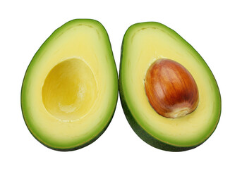 Freshly halved avocado with seed and empty cavity isolated on transparent background