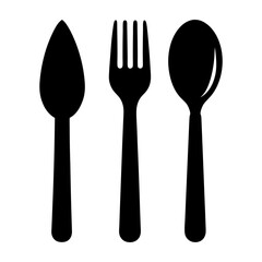 minimalist black silhouette of cutlery including vector art