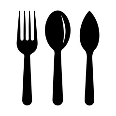 minimalist black silhouette of cutlery including vector art