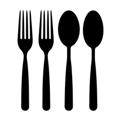 minimalist black silhouette of cutlery including vector art