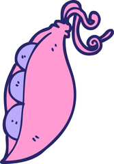 cartoon doodle peas in pod in bright neon color