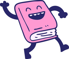 cartoon doodle dancing book in bright neon color