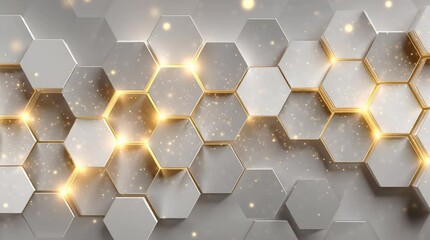 Golden Hexagon Pattern Futuristic 3D Abstract Background - Powered by Adobe