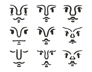 Set of icons. Comic and cartoon character face, retro style. Vintage retro style, face. Vector illustration, clip art.	