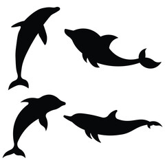 Jumping dolphin silhouette vector. Signs swimming dolphins isolated on white background. Dolphin icon black silhouette. Vector illustration.