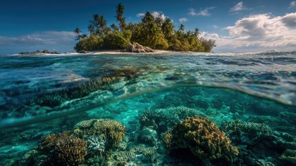 Fototapeta premium Tropical island, coral reef, turquoise water