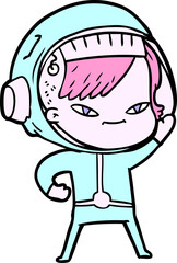 cartoon astronaut woman in bright neon color