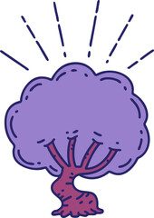 illustration of a traditional tattoo style tree in bright neon color