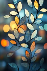 Artistic shot through hand-painted glass pane featuring intricate designs, colorful elements