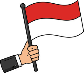 Hand holding Indonesian flag, Dirgahayu Indonesia